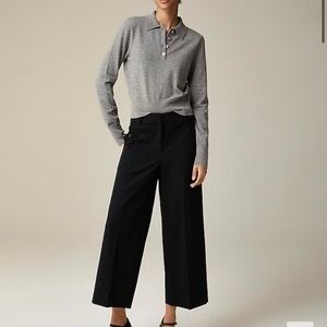 J Crew Sydney wide leg pant in bi stretch cotton blend trouser black Sz 10